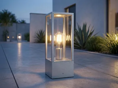 Produktbild von LED Außensockelleuchte Silber eckige Laterne - Outdoor Stehlampen für den Garten