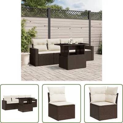 Produktbild von The Living Store 5-tlg. Garten-Sofagarnitur mit Kissen Braun Poly Rattan
