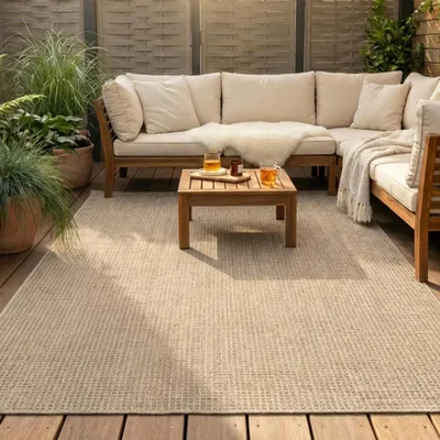Produktbild von Volero - Outdoor Jute Teppich - Fora Melange Natural - 120x170 cm - Wohnzimmer, Esszimmer, Schlafzimmer, Balkon, Garten, Terrasse - Boho, Industrielle, Ländlich