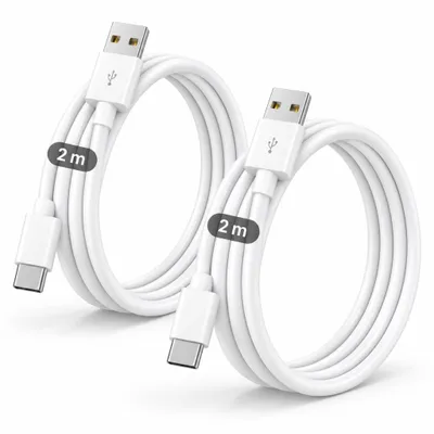 Produktbild von 2x USB-C Ladekabel 2m – USB-A auf USB-C Ladekabel – Lade- & Datenkabel für iPhone 15 bis 17 Pro Max, Samsung, Huawei, Xiaomi und mehr