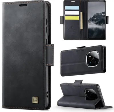 Image de Etui en cuir pour Xiaomi Redmi Note 14 Pro 4G, protection RFID, fermeture magnétique, fentes pour cartes et support Noir
