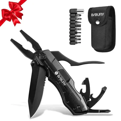 Immagine prodotto di Coltello multiuso da tasca 5 in 1, in acciaio inossidabile, con pinza e lama pieghevole, ideale per campeggio, attività all'aperto e come regalo per uomini