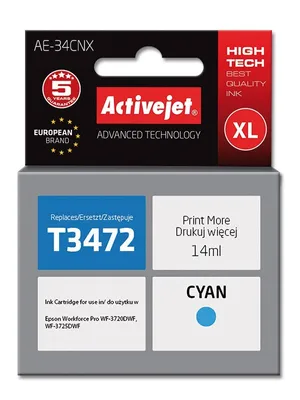 Produktbild von Activejet AE-34CNX Tintenpatrone (Ersatz für Epson 34XL T3472; Höchste; 14ml; cyan)