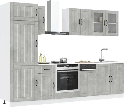 Produktbild von Hochwertigen Möbel 8-tlg. Küchenschrank-Set Kalmar Betongrau Holzwerkstoff - Küchenschränke - 158854