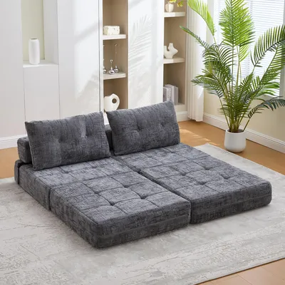 Image de MODFU Fauteuil Convertible - 1 Place Matelas Pliable Coussin Inclus Tissu Chenille Gris