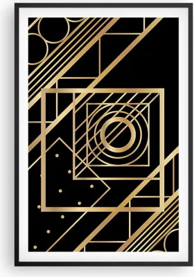 Produktbild von Gerahmtes Poster - Schwarzer Rahmen - Abstraktion Quadrat Gold - 61x91,5 cm - Wand Bild - Wanddeko - Wandbilder - Kunstposter - Wandposter - Bilderrahmen - Bilder - Kunstdruck - P2BPA61x91-4375