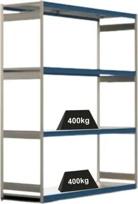 Produktbild von Weitspannregal ELCH Stecksystem T-Profil | Grundregal | HxBxT 300x257x80cm | 4 Ebenen | Stahlplatten-Fachboden | Fachlast 400kg | Enzianblau