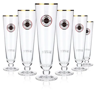 Produktbild von 6x Warsteiner Bier Glas 0,25l Tulpe Exklusiv Pokal Gläser Brauerei Goldrand Beer