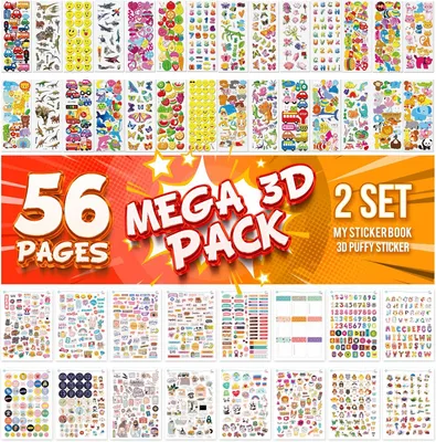 Imagen del producto de 3D-Stickerset, 56 Blätter, Kinder, Stickeralbum, Scrapbooking