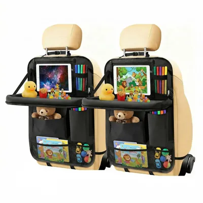 Produktbild von Rückenlehnen Organizer Auto 2 Stück, Auto Rücksitztasche mit Klapptisch & Tablet Halterung, Autositz Organizer Kinder Rücksitzschoner Schwarz
