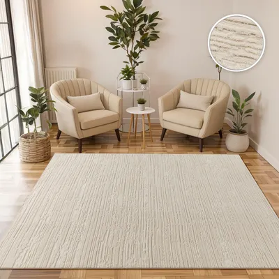 Produktbild von TT Home Wohnzimmer Teppich Schlafzimmer Hochflor Boho Optik Skandinavisches Muster Unifarben 3D Effekt Flauschig Weich Größe 160x220 cm