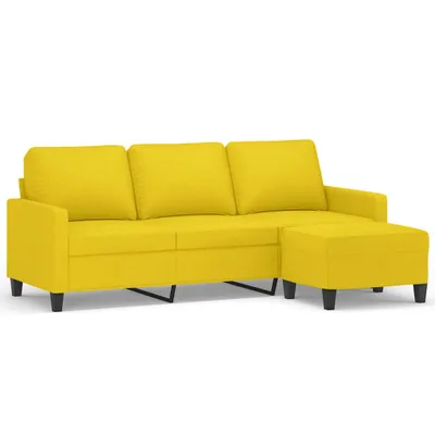 Image de vidaXL Canapé 3 places avec pouf jaune clair 180 cm Tissu
