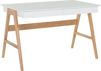 Zdjęcie produktu dla BELIANI Biurko białe na drewnianych nóżkach 120 x 70 cm z szufladami styl skandynawski