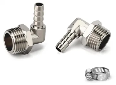 2er-Set Messing-Schlauchstutzen-Bogen, 90°, 8mm × 1/4" BSP