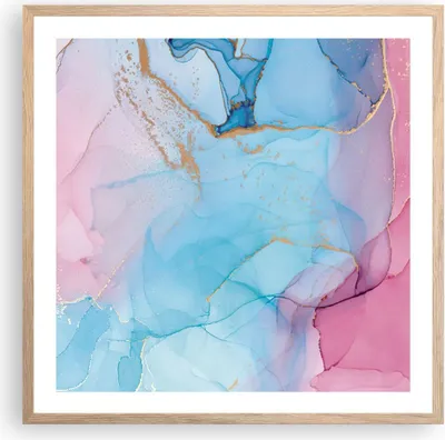 Produktbild von Gerahmtes Poster - Rahmen in heller Eiche - Marmor Rosa Türkis - 60x60 cm - Wand Bild - Wanddeko - Wandbilder - Kunstposter - Wandposter - Bilderrahmen - Bilder - Kunstdruck - P2NAC60x60-4600