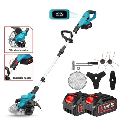 Image de Coupe-bordures sans fil 800 W, débroussailleuse 3-en-1, 15 000 tr/min, largeur de coupe de 230 mm, avec 2 batteries, manche télescopique, lame et chargeur, pour le jardin et la cour