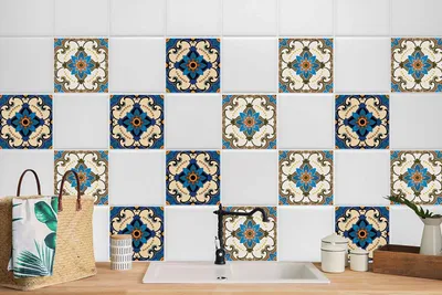 Produktbild von 24 Stück Magic Stick Fliesenaufkleber für Küche Bad Deko Motive Orientalisches Arabesken 20 x 20 cm