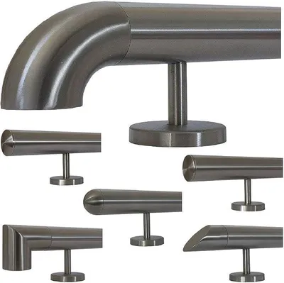 Produktbild von Edelstahl Handlauf 30-600cm Wandhandlauf 33,7 mm Treppengeländer mit geraden Edelstahlhalter - Länge 100 cm und Ende Bogen zur Wand