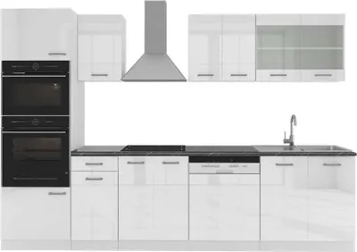 Produktbild von Küchenzeile Vicco R-Line Weiß Hochglanz 300 cm mit Hochschrank, AP Anthrazit, Model 42481