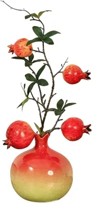 Produktbild von Keramikvase mit künstlichem Granatapfel, rot, für Tischdekoration