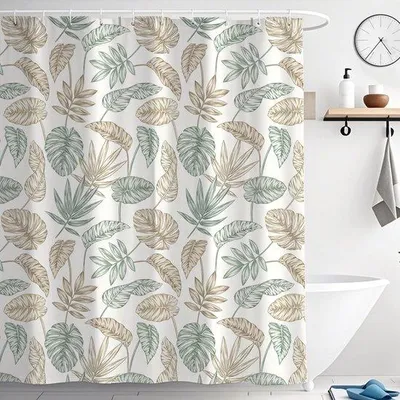 Obrázok produktu pre Uniqoos® sprchový záves z polyesteru, odolný voči plesniam a vodeodolný, 180 x 180 cm, zelený, s našitou záťažou a 12 plastovými háčikmi