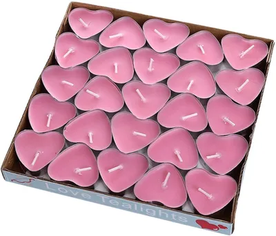 Produktbild von Set mit 50 herzförmigen Teelichtern, romantische unparfümierte Kerzen für Geburtstag, Heiratsantrag und Hochzeit (Rosa Herz)