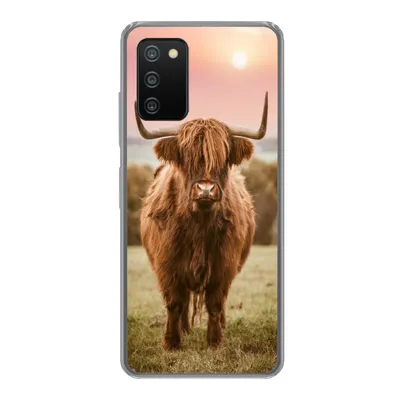 Produktbild von MuchoWow® Handyhülle Schutzhülle Hülle für Samsung Galaxy A03s Schottischer Highlander - Sonne - Himmel Silikon Softcase Handy Hülle - Schutz