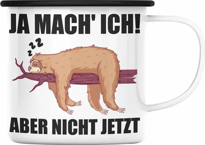 Produktbild von Trendation - Lustige Emaille Tasse Faultier Spruch Geschenk für Mitarbeiter Arbeitskollege Abschiedsgeschenk (Schwarz)