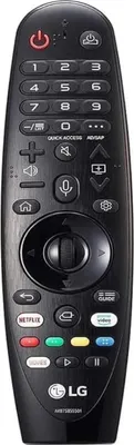 A black LG Magic Remote control is shown against a white background.