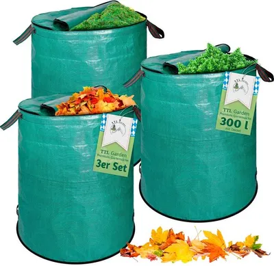 Produktbild von TTL GARDEN Gartenabfallsack 3er Set 300L grün Gartensack Laubsack robust PP