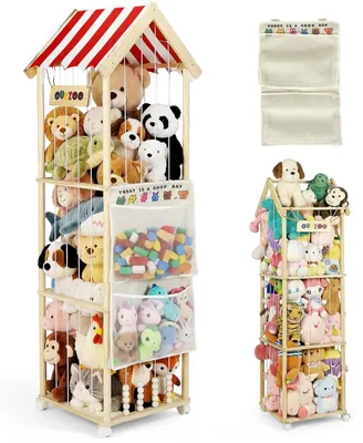 Obrázok produktu pre Solidchoice – Drevená úložná skrinka na plyšové hračky s 360° otočnými kolieskami, rozmer 151 x 46 x 46 cm
