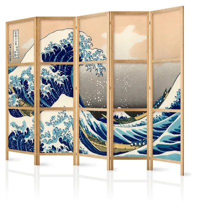 Produktbild von Muralo Japanischer PARAVENT 5-teilig Raumteiler klappbar PREMIUM-Vliesleinwand MEERESWELLE für Schlafzimmer 225cmx172cm