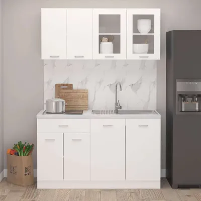Produktbild von vidaXL 4-tlg. Küchenzeile Lyon Weiß Holzwerkstoff