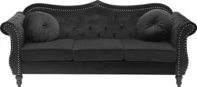 Produktbild von BELIANI 3-Sitzer Sofa Schwarz Gepolstert Gesteppt mit Kissen Holzbeinen Knopfheftung Retro Chesterfield Stil Freistellbar Wohnzimmer Polstersofa