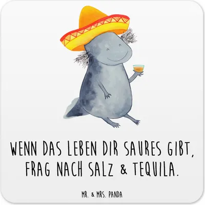Produktbild von Mr. & Mrs. Panda Untersetzer für Gläser Axolotl Tequila 6er Set - Weiß - Geschenk, Flaschenuntersetzer, trinken, Zitrone, Motivation, Coaster, Salz, Glas-Untersetzer