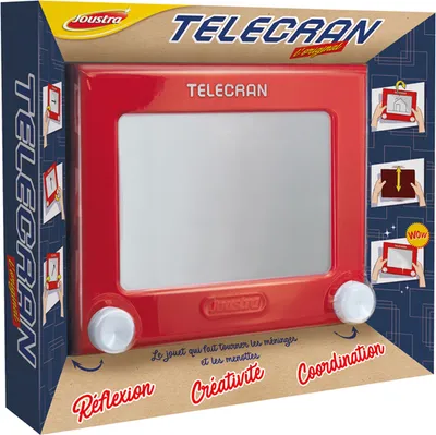 The image shows the packaging of a red Joustra TELECRAN ORIGINAL toy.