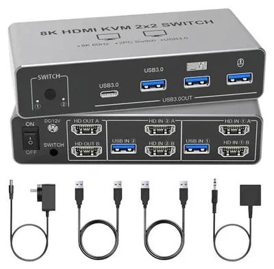 Zdjęcie produktu dla Przełącznik kvm HDMI 8K dla 2 komputerów monitory USB 3.0
