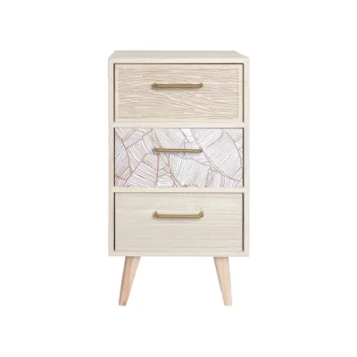 Image de Rebecca Mobili Table de nuit avec 3 tiroirs en bois, marron et blanc