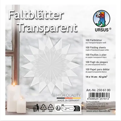Produktbild von Ursus 2506100 - Faltblätter aus weißem Transparentpapier, ca. 14 x 14 cm, 42 g/m