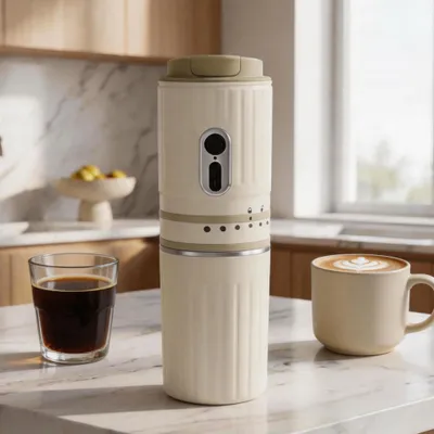 Tragbare Espressomaschine mit Mühle, 500 ml, Edelstahl, USB-C, weiß