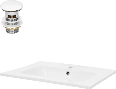 Produktbild von LuxeBath Waschbecken Aufsatzwaschbecken Eckig, 61x46x16,5 cm, Weiß, aus Keramik, inkl. Ablaufgarnitur mit Überlauf
