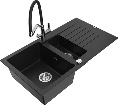 Produktbild von Mexen Matias 1,5-Becken Granitspüle Set, Schwarz