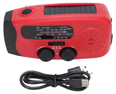 Produktbild von Notfall-Kurbelradio, 2000 mAh/7400 mWh, Wetter, AM/FM/WB, solarbetrieben, tragbar, Survival mit LED-Taschenlampe, SOS