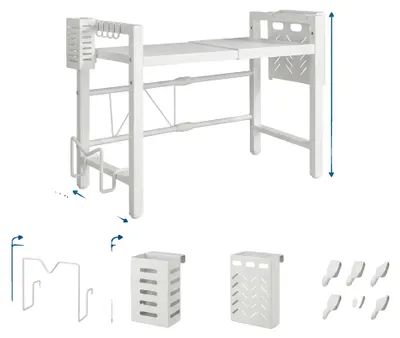 Immagine prodotto di Ripiano per microonde, design a 3 livelli, organizer multifunzionale, 1 ripiano, lunghezza 38-64 cm, colore bianco