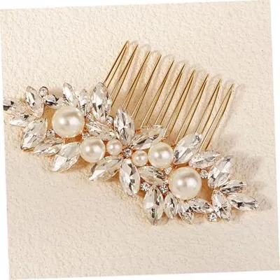 Produktbild von Perlen-Haarkamm für Bräute mit Kristallverzierung, sicherer und eleganter Haarschmuck für Hochzeiten, Bräute und Brautjungfern, schonend zum Haar, geeignet für Festlichkeiten und Partys