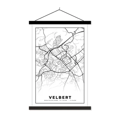 Produktbild von MuchoWow® Textilposter Karte - Velbert - Stadtplan 40x60 cm mit schwarzem Rahmen - Wanddekorationen