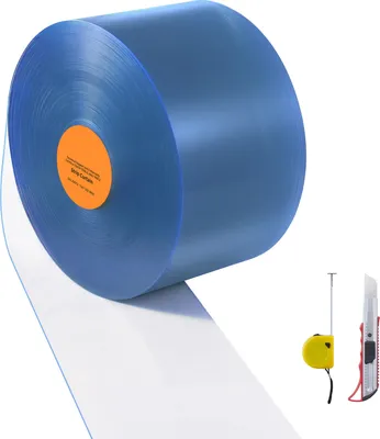 Immagine prodotto di SucceBuy tenda a strisce, 164' di lunghezza x 8" di larghezza x 0,08" di spessore, tenda a strisce in PVC trasparente e liscia, rotolo grande, strisce di plastica per porte di supermercati