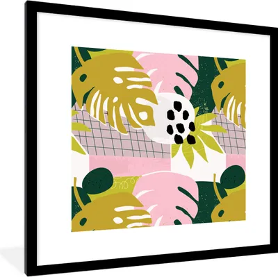 Produktbild von MuchoWow® MuchoWow® Gerahmtes Poster Blätter - Tropische Pflanzen - Muster 40x40 cm - Poster mit zchwarzem Bilderrahmen - Poster - Plakat im Rahmen