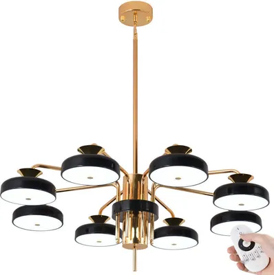 Produktbild von LED Deckenleuchte XW816-8H mit Fernbedienung Lichtfarbe/Helligkeit einstellbar Acryl-Schirm schwarz/Gold lackierter Metallrahmen
