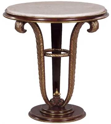 Produktbild von Casa Padrino Luxus Barock Beistelltisch Braun / Gold / Creme Ø 69 x H. 73 cm - Runder Mahagoni Tisch mit Marmorplatte und dekorativen handgeschnitzten Federn - Barock Wohnzimmer Möbel